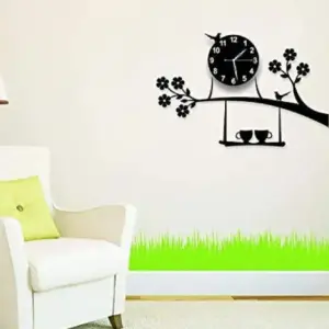 3d wall clock Birds on Tree with Coffee Cups Creative 3D DIY Wooden Wall Clock