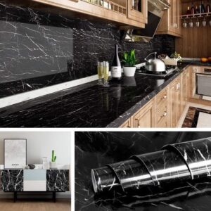 Black Marble Paper Sticker 60cm x 2 Meter Marble Texture Design PVC Waterproof Self adhesive Wallpaper Sticker Furniture New Skin Kitchen Cabinet Paper Stickers Oil-proof Table top Sticker