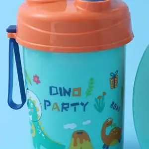 Dino Party Water Bottle for Kids – Cute Dinosaur-Themed Leak-Proof Drink Bottle with Straw Lid | BPA-Free, Durable & Reusable Water Bottle for School, Travel, and Birthday Party Favors - Random Color