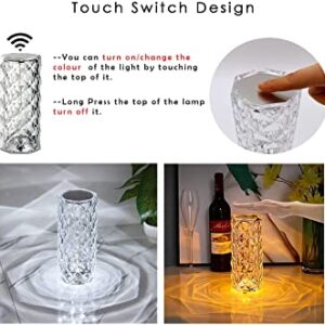 16 Colors Diamond Rose Crystal Touch Lamp Bedside Acrylic Usb Rechargeable Table Lamp - With Remote