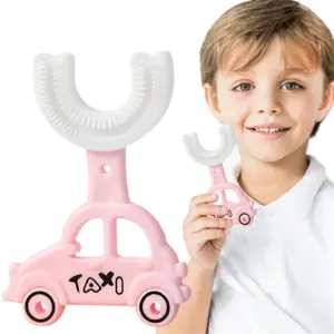Silicon Toothbrush  taxi design Portable Hand-Held Shaped Infant Soft Bristle 360 Degrees for kids (random color)