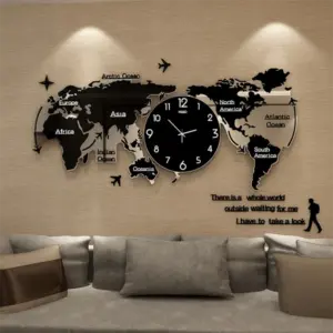 3D DIGITAL WORLD MAP WOODEN WALL CLOCK 24x24 inches