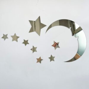 15 stars and 1 moon Silver Acrylic Wall Stickers / Stickers Decals for Kids Girls Bedroom Bathroom Playroom