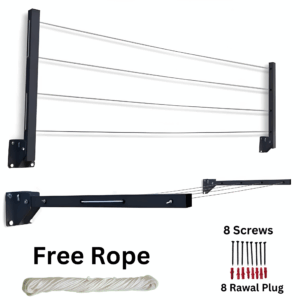 Cloth Drying Stand (24 Inches) with Free Rope Foldable Wall Mounted Heavy Duty Cloth Dryer for Laundry – Space Saver, Modern Hanger Stand