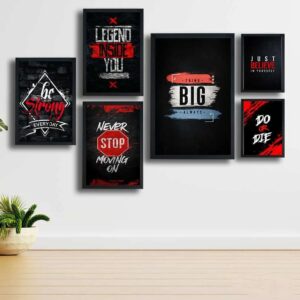 Motivational Wooden Wall Art Frame Set – 6 Pcs Inspirational Quotes | Be Strong, Think Big, Never Stop, Do or Die | Premium Quality Wooden Frames for Home & Office