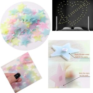 Pack of 100 – 3D Glowing Stars for Ceiling and Wall Decoration – Luminous Night Sky Stickers for Kids’ Rooms, Bedrooms, and Nurseries – Glow-in-the-Dark Wall Decals with Adhesive
