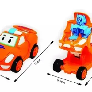 1 Pc - Pull Back Robot Car Toy - Push & Go Convert Robot Cars Toys For Kids Boys Girls Baby Babies Friction Powered Vehicle - Random Color