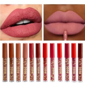 Pack of 12 WaterProof Matte Nude Redish Shades Lipgloss