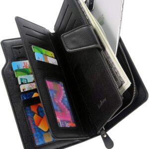 Baellerry Men's Leather 2nd Bag, Large Capacity, Coin Purse, Zip Around Wallet, 23 Card Slots, Luxury, Handle, Long Wallet, Gift Compatible - Black