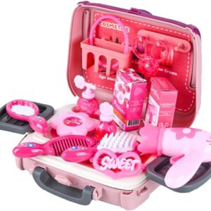24 PCS Girls Fashion Beauty Salon Toys, Early Education Toys, Kids Makeup Kit, Dress Up Pretend Play with Toy Hairdryer, Comb, Portable Case, Premium Gifts for Toddler Girls (Cosmetic bag)