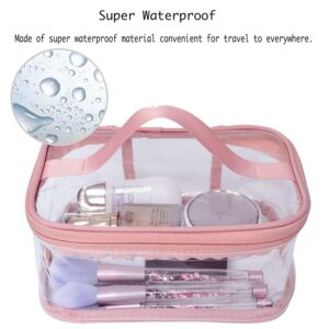 Cosmetic Organizer Makeup Brush Bag Cosmetics Transparent Multifunction Large Waterproof Portable Travel Makeup Cosmetic Bags (Pink Color)