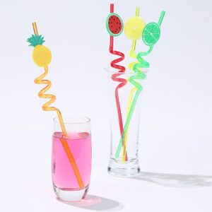 4Pcs Cartoon Lime Lemon Pineapple Watermelon Plastic Spiral Drinking Straws Children (random color )
