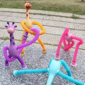 1 Pcs of Animal Pop Tubes Cartoon Giraffe Suction Cup Toys Kids | Stress Relief Squeeze Toys