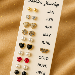 12 Pair Mixed Style Stud Earrings Set for Women – Golden Copper with Micro-Paved Cubic Zirconia – Trendy Fashion Jewelry