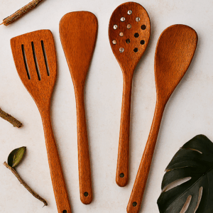 Pack Of 4 - Wooden Spoon Set - Light Brown Kitchen Tools & Gadgets | Kitchen Essentials for Daily Meal Preparation, Suitable for All Types of Cooks from Beginners to Experts.