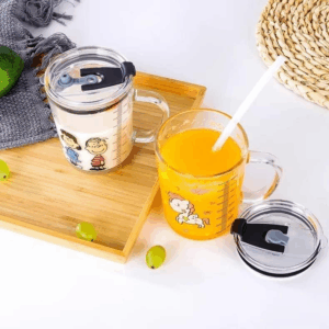 Unicorn Shape 350 ML Glass Mug with Straw and Lid Creative Cartoon Children's Glass Milk Cup Juice Glass Drink Ware Water Bottle 1 pcs (Unicorn Shape )