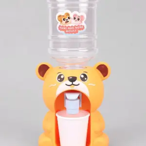Cute Bear Water Dispenser Toy for Children Mini Drinking Fountain Pumps Water Juice Milk Drinking Fountain Simulation Cartoon Kitchen Toy (Bear) (Random Color)