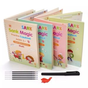 Sank Magic book Practice | Tracing Handwriting First Pre-school Baby Learning Books for Kids (4 Books + Magic Pen with10 Ink Refills)
