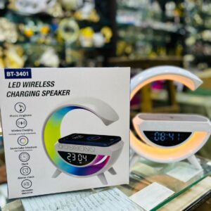 BT- 3401 Multi-functional LED Clock Display Speaker G Lamp | LED wireless charging speaker, G-shaped speaker light, Bluetooth Mp3 player, night light and alarm clock, for living room
