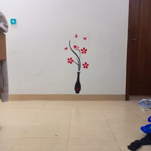 Vase Sticker For Home Decoration Items | Black Vase with Red Big Flowers for Wall Decor | 38x15"