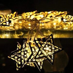 Mega Power 3 Meter 10  LED Warm White Metal Star String Lights For Home And Eid Decor., Plug-In