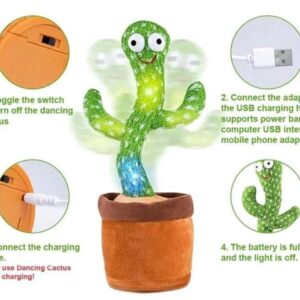 Interactive Dancing Cactus Toy – Singing, Talking, Voice Recording Plush with USB Rechargeable Function – Fun Educational Gift for Babies and Kids (Ages 6 Months & Up) - Rechargeable & With Box