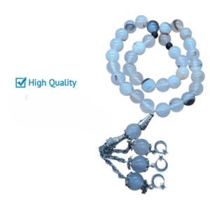 White Shajri Aqeeq Stone Tasbeeh - 33 Beads | 10 MM Size | Religious Islamic Tasbih Gift