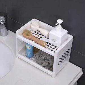 Desktop Double-Layer Plastic Storage Holder Rack Cosmetic Box Kitchen Bathroom Desk Shelf Organizer Office Supplies Stationery (Random Color)