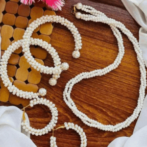 Women Pearl Elegant Jewelry Set ,Kangan, Mala & Earrings Pearl Set(white)