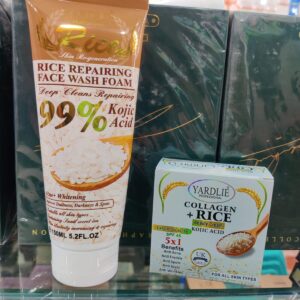 Kit 2 Pcs Deep Facial Cleanser And Repairer With Rice Extract Eliminates Fats And Impurities 150ML Yardlie Clarifying Hyaluronic Acid Rice Scrub + Collagen Beauty Cream