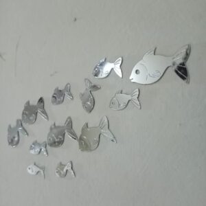 30 Pcs  Acrylic Fishes Mirror Wall Art Decor Fishes Mirror Stickers Decals for Kids Girls Bedroom Bathroom Playroom silver