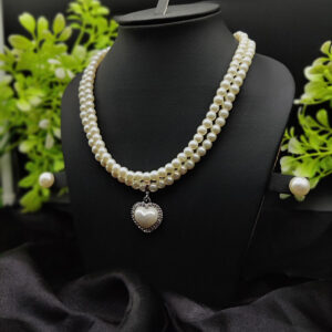 Imported Elegant Double-Strand Pearl Necklace with Heart Pendant | Girls & Women Fashion