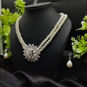 Imported Graceful Radiance Pearl Necklace Set with Exquisite Floral Pendant   | Artificial Jewellery For Girls & Women