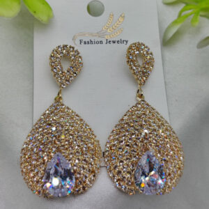 Luxurious Teardrop Crystal Earrings with Pave Detailing Earrings - Luxurious Gold Finish | Best Quality Artificial Earrings For Girls & Women