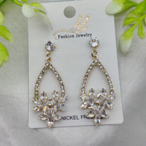 Imported Elegant Crystal Floral Drop Earrings – Nickel Free Earrings - Luxurious Gold Finish | Best Quality Artificial Earrings For Girls & Women