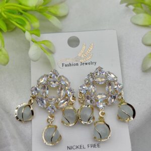 Imported Exquisite Crystal Halo Earrings with Chic Gemstone Dangles | Best Quality Artificial Earrings For Girls & Women