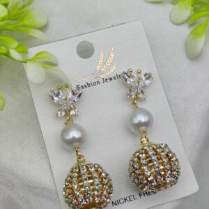 Import Elegant Butterfly Pearl Drop Earrings with Crystal Sphere Charm