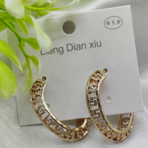 Imported Elegant Geometric Pattern Hoop Earrings - Luxurious Gold Finish | Best Quality Artificial Earrings For Girls & Women