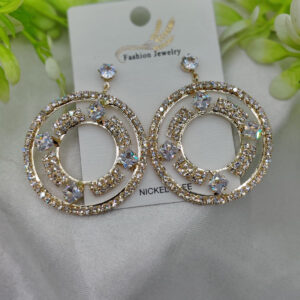 Imported Radiant Crystal Circle Drop Earrings – Elegant Statement Jewelry - Luxurious Gold Finish | Best Quality Artificial Earrings For Girls & Women