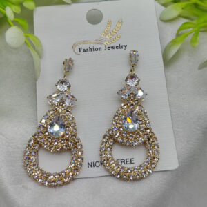 Imported Glamorous Crystal-Studded Teardrop Earrings – Nickel Free Earrings - Luxurious Gold Finish | Best Quality Artificial Earrings For Girls & Women