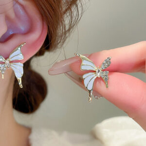 Luxury Niche Elegant Dual Tone Zircon Butterfly Stud Earrings for Women Fashion | Luxury Look Artificial Earrings | Women Earrings (Silver & Golden)