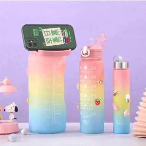3 pieces Water Bottles | Colorful Motivational Sports Water Bottle with Time Marker Plastic Frosted Water Cup Outdoor Fitness Water Bottles (Random Color)
