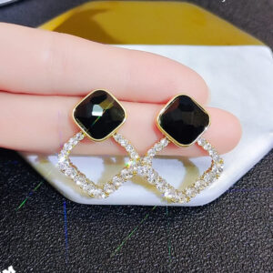 Zircon Korean Black Shiny Earing resin rhombus earrings earrings jewelry fashion for women