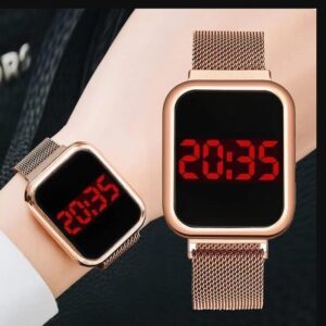 Touch LED Magnet Watch Fashion Casual Sports Men's Watch Touch Smart LED Digital Watches Electronics Wrist Watches for Men Women Square Clock Golden (Without box)