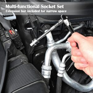 46-Piece Professional Socket Wrench Tool Set with Ratchet Handle, Sockets, Screwdriver Bits for Car, Motorcycle, Bicycle, Home Repair, Mechanical Work, Garage and DIY Maintenance Tasks, Portable Heavy-Duty Tool Kit