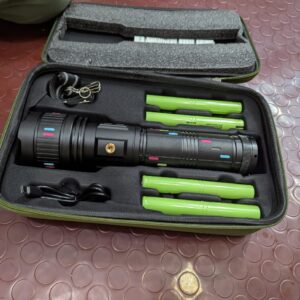 2KM Powerful Zooming Flashligh with 8 lithum cell pure steel waterproof body With Side Work Light & Usb Charging – Ultra-bright Type c charging port