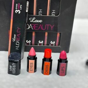 Huda Beauty 3 in 1 Professional Eyes, Cheeks & Lips Set – Multipurpose Lipsticks with Smooth Texture, Long-Lasting Color & Versatile Makeup Look