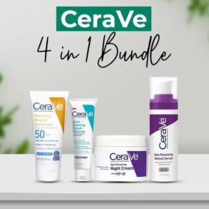 CeraVe 4 in 1 Skincare Kit – Night Cream, Sunblock, Cleanser & Serum | Hydrating, Brightening & Protective Daily Skin Care Set for Radiant Healthy Skin