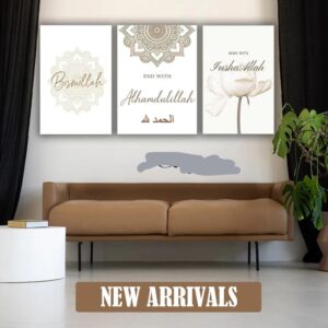 3-Piece Islamic Wall Art Frame Set – Bismillah, Alhamdulillah & InshaAllah Quotes – 8x11 Inch Modern Home Décor with Double Tape for Easy Mounting
