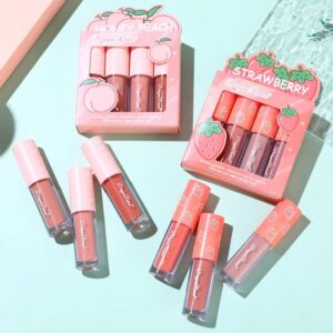 Dragon Ranee - 3Pcs Fruit Velvet Matte Waterproof Lipstick Lipgloss Set A Strawberry D6007